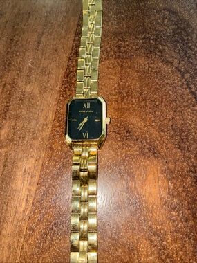 Anne Klein Gold and Black Rectangular Bracelet Watch